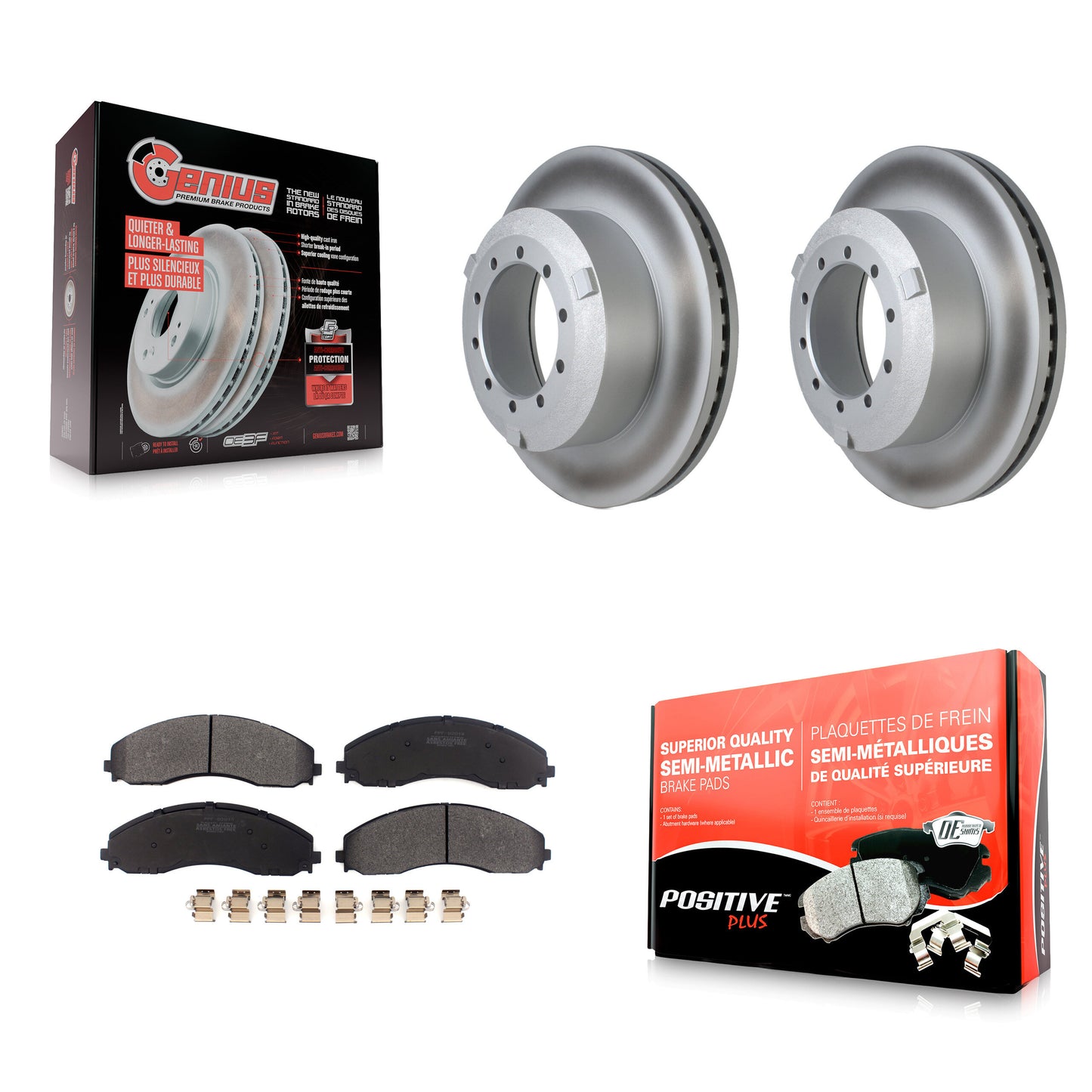 [Arrière] Kit de disque (revêtu) et plaquette (semi-métallique) de frein pour Ford F-450 Super Duty F-550 F-600 KGF-102685