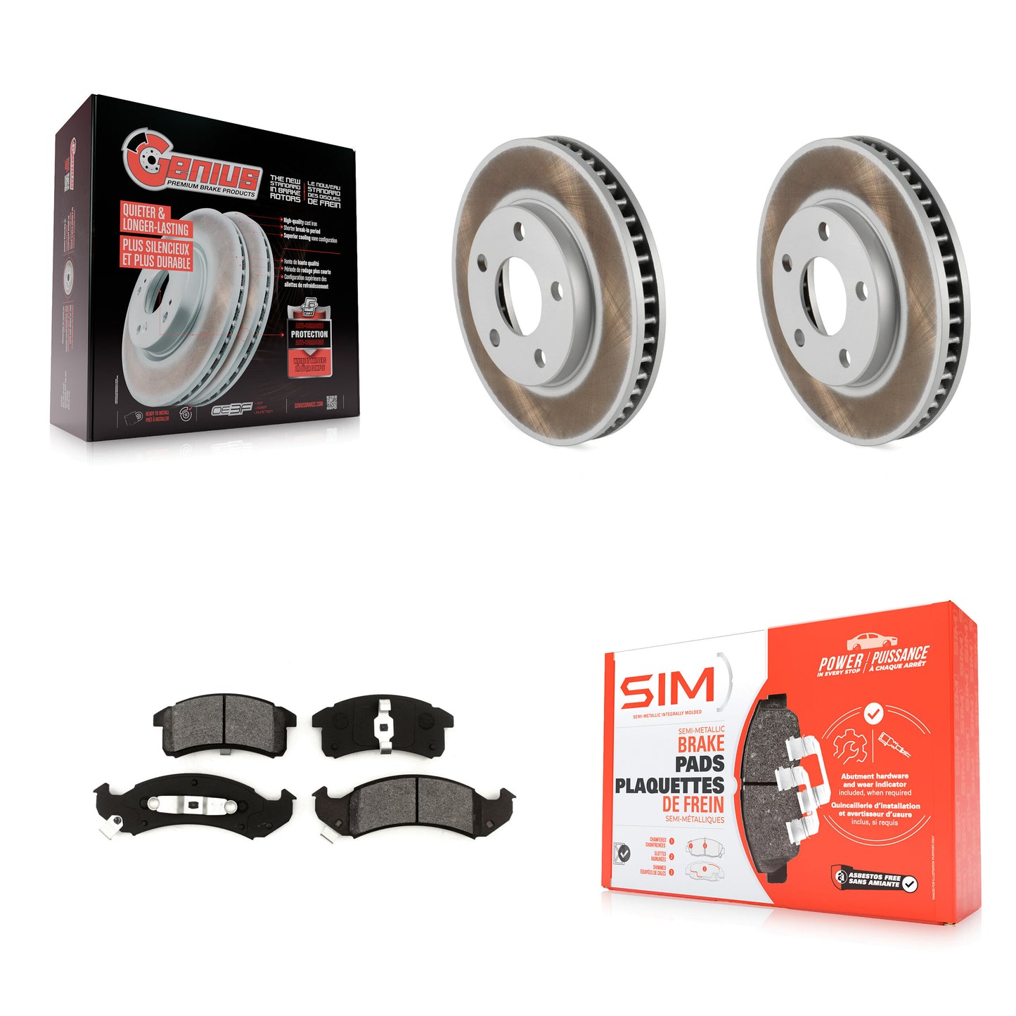 [Avant] Kit de disque (revêtu) et plaquette (semi-métallique) de frein pour Buick LeSabre Pontiac Chevrolet Camaro Oldsmobile Cadillac 88 DeVille Bonneville Firebird Park Avenue Eldorado Seville 98 APV KGS-100006