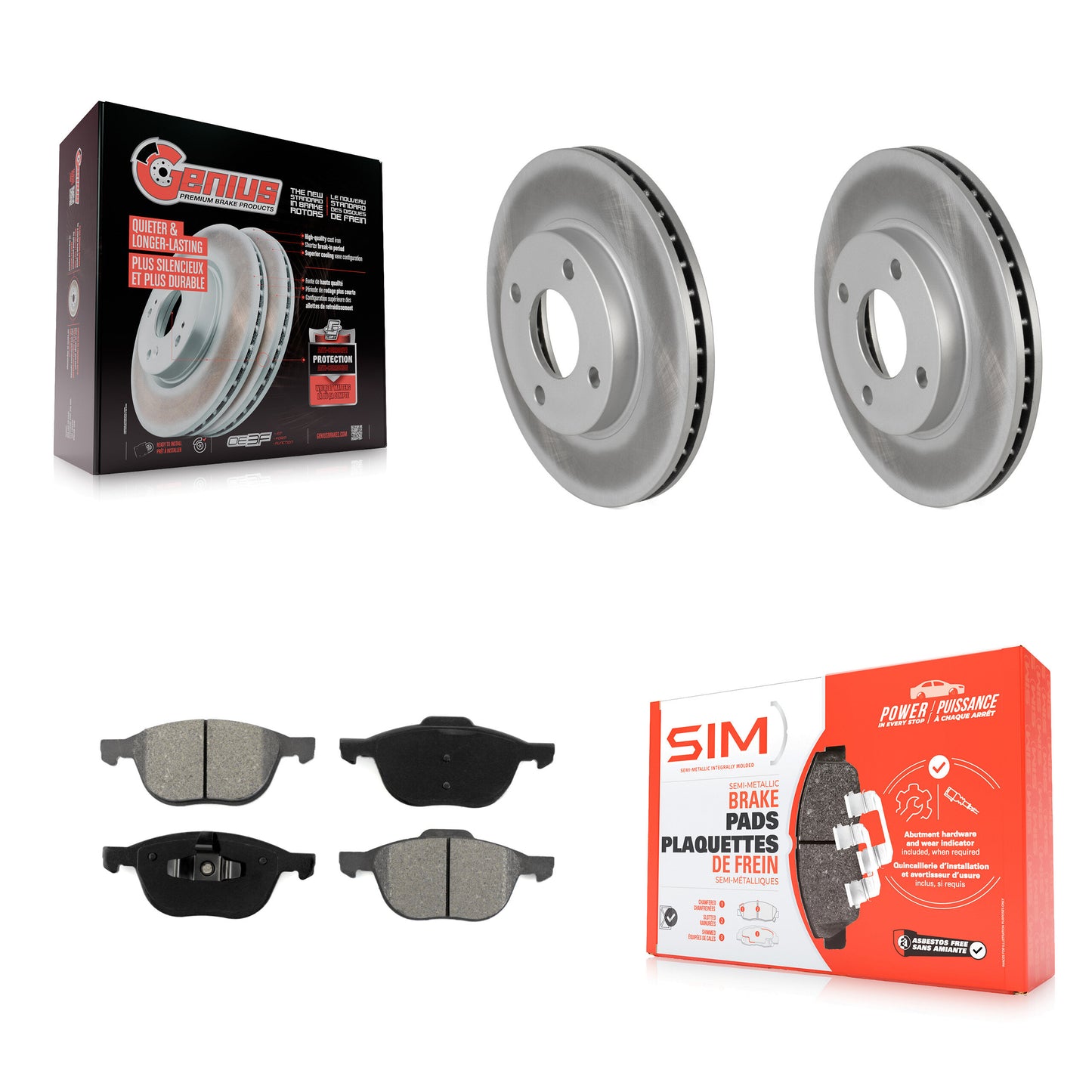 [Avant] Kit de disque (revêtu) et plaquette (semi-métallique) de frein pour 2004 Ford Focus LX Mid High SE ZTS ZTW ZX3 ZX5 From 04 05 KGS-100077