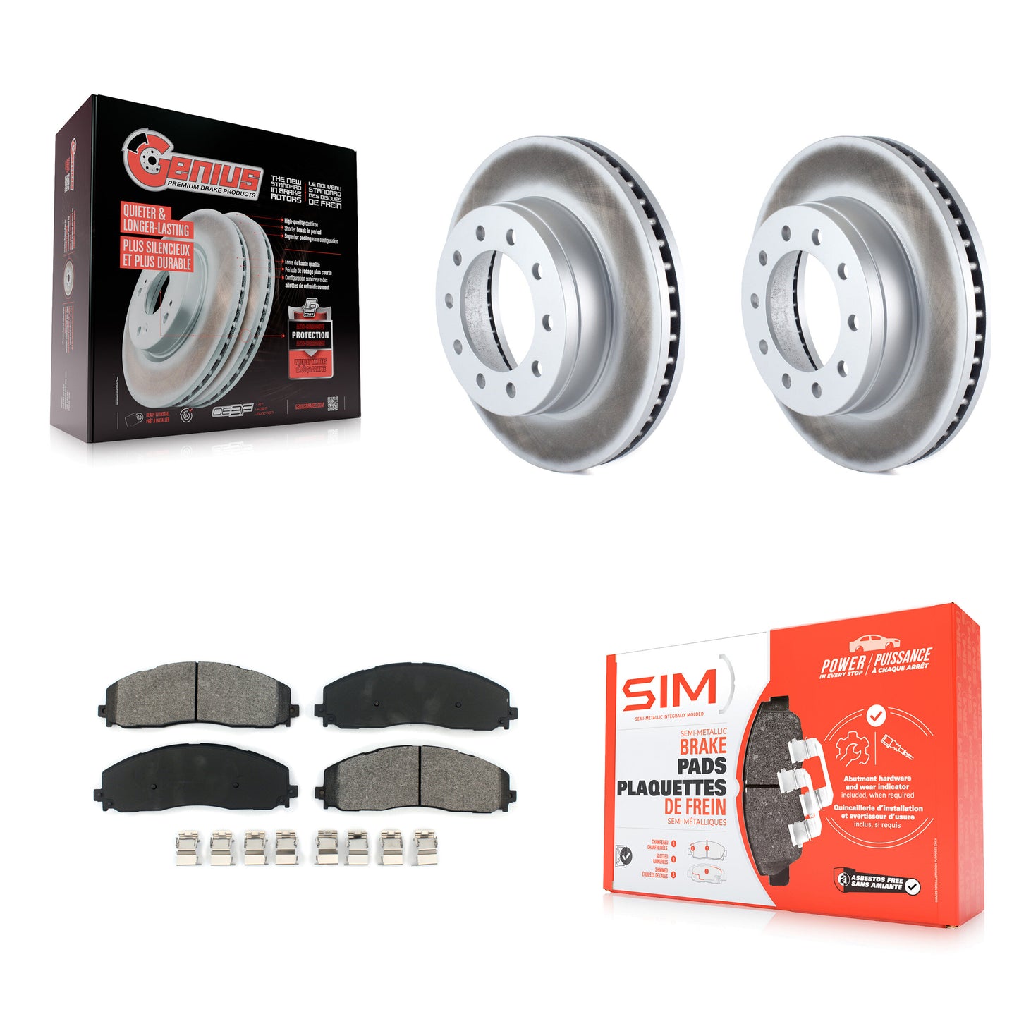 [Avant] Kit de disque (revêtu) et plaquette (semi-métallique) de frein pour Ford F-350 Super Duty F-250 KGS-100097