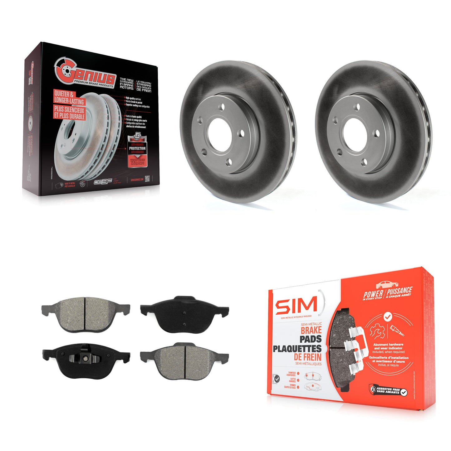 [Avant] Kit de disque (revêtu) et plaquette (semi-métallique) de frein pour Ford Focus C-Max KGS-100120