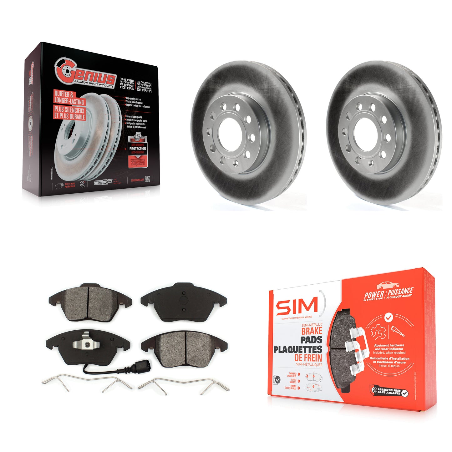 [Avant] Kit de disque (revêtu) et plaquette (semi-métallique) de frein pour Volkswagen Jetta Beetle Golf Rabbit Eos Audi A3 GTI Quattro KGS-100342
