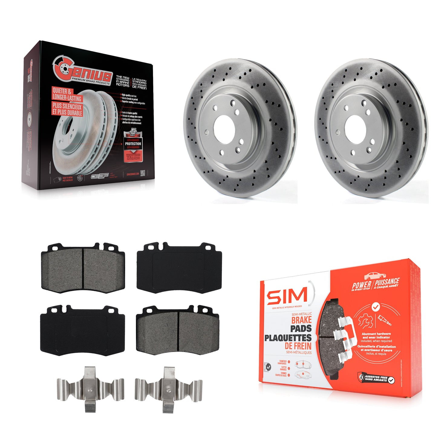 [Avant] Kit de disque (revêtu) et plaquette (semi-métallique) de frein pour Mercedes-Benz C230 C320 SLK350 KGS-100369