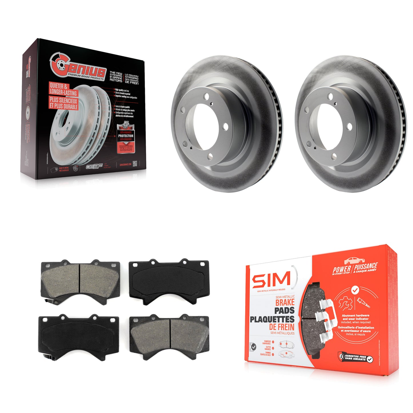 [Avant] Kit de disque (revêtu) et plaquette (semi-métallique) de frein pour Toyota Tundra Sequoia Lexus LX570 Land Cruiser KGS-100386