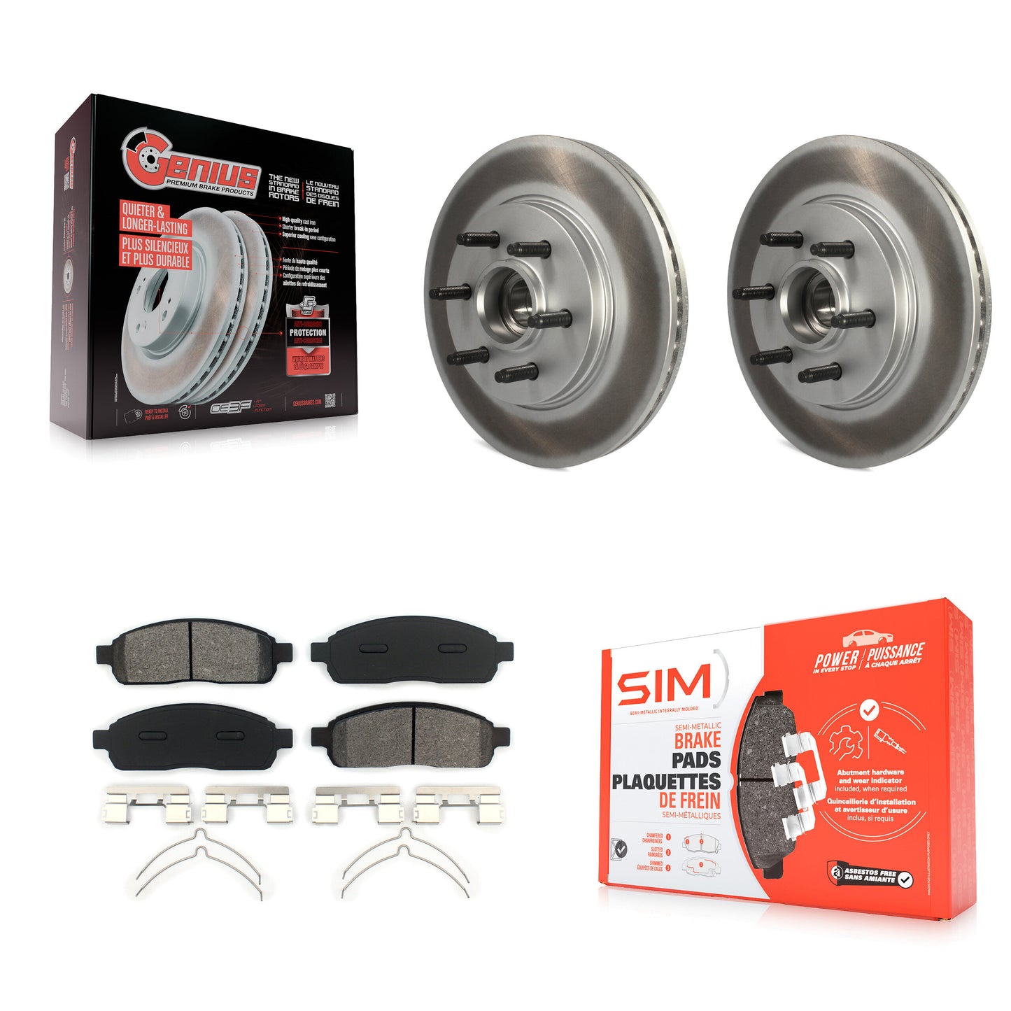 [Avant] Kit de disque (revêtu) et plaquette (semi-métallique) de frein pour Ford F-150 Lincoln Mark LT avec 6 Lug Wheels RWD KGS-100527