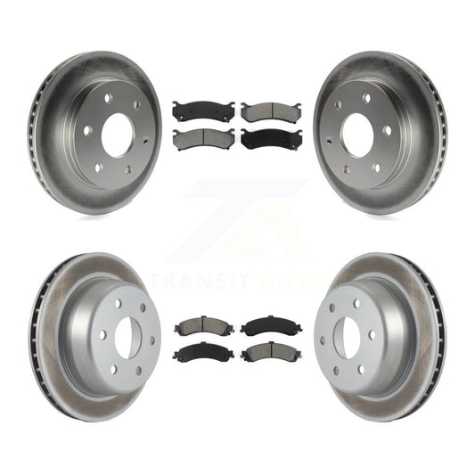 [Avant + Arrière] Kit de disque (revêtu) et plaquette (semi-métallique) de frein pour Chevrolet Silverado 1500 GMC Tahoe Sierra Suburban Yukon XL Avalanche Cadillac Escalade ESV EXT KGS-100544