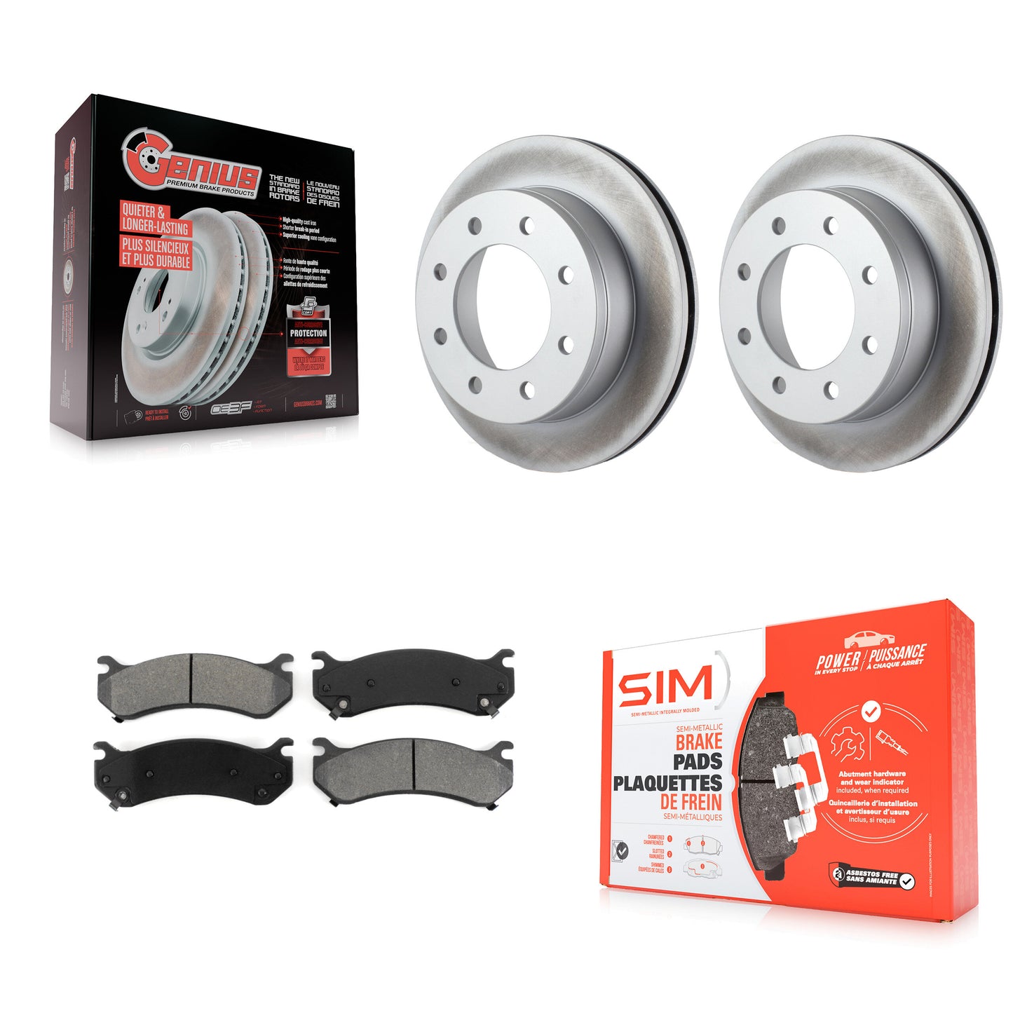 [Arrière] Kit de disque (revêtu) et plaquette (semi-métallique) de frein pour Chevrolet Silverado 2500 HD GMC Sierra Hummer H2 1500 Suburban Yukon XL Avalanche Classic KGS-101129