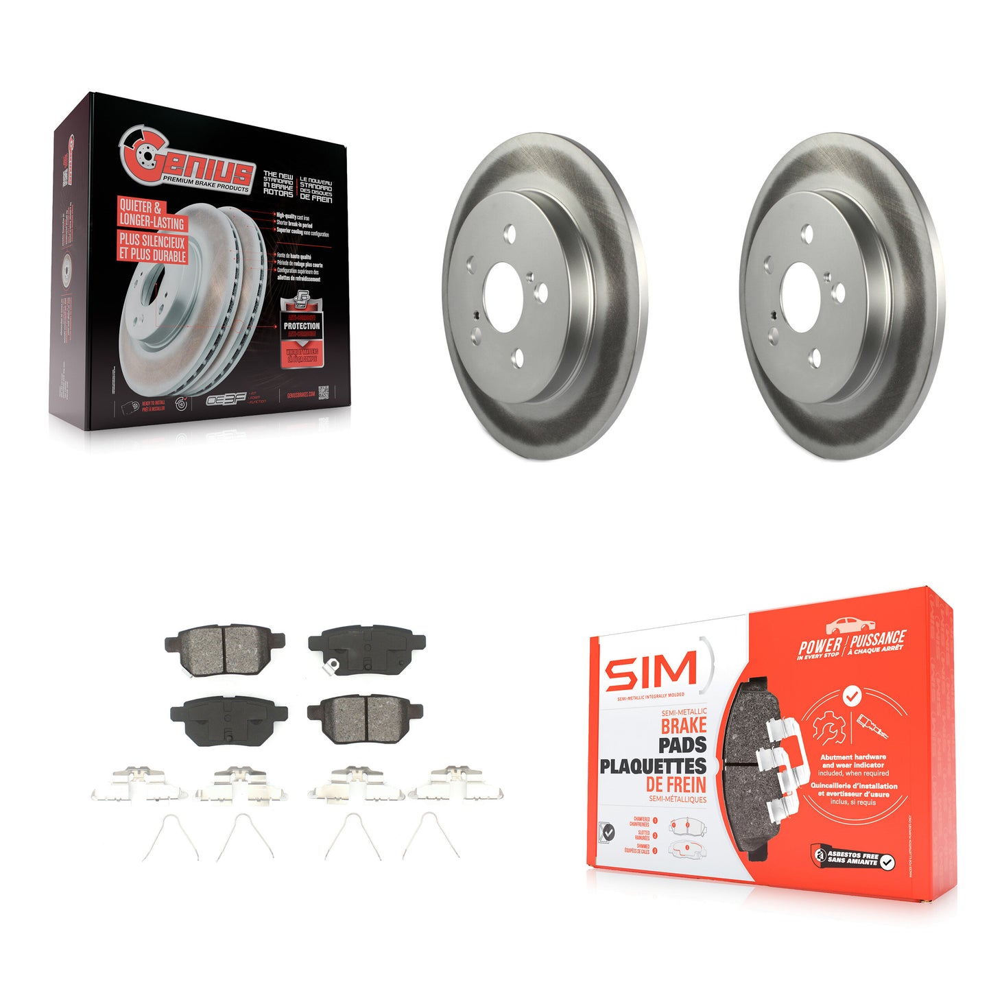 [Arrière] Kit de disque (revêtu) et plaquette (semi-métallique) de frein pour Toyota Corolla Prius Matrix Prime Pontiac Vibe Lexus CT200h Plug-In KGS-101158