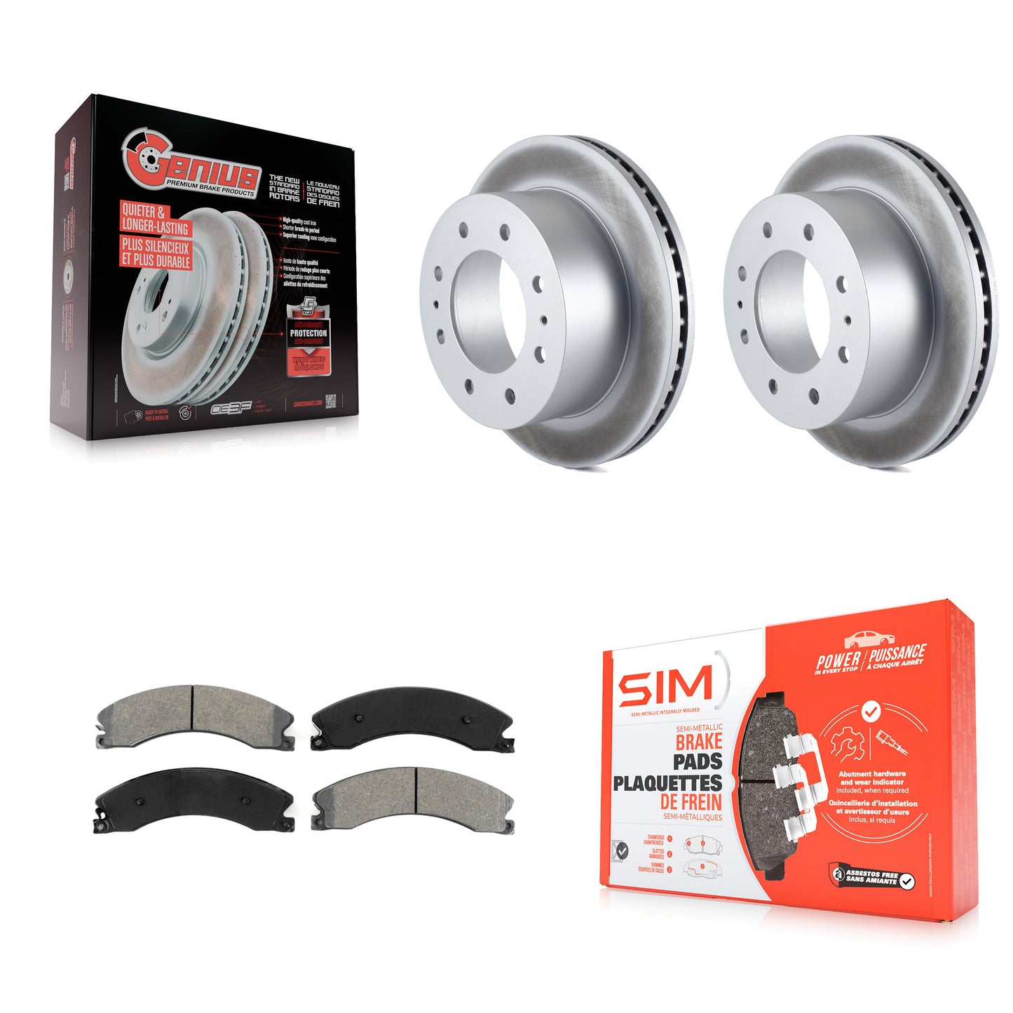 [Arrière] Kit de disque (revêtu) et plaquette (semi-métallique) de frein pour Chevrolet Silverado 2500 HD GMC Sierra 3500 Suburban KGS-101169