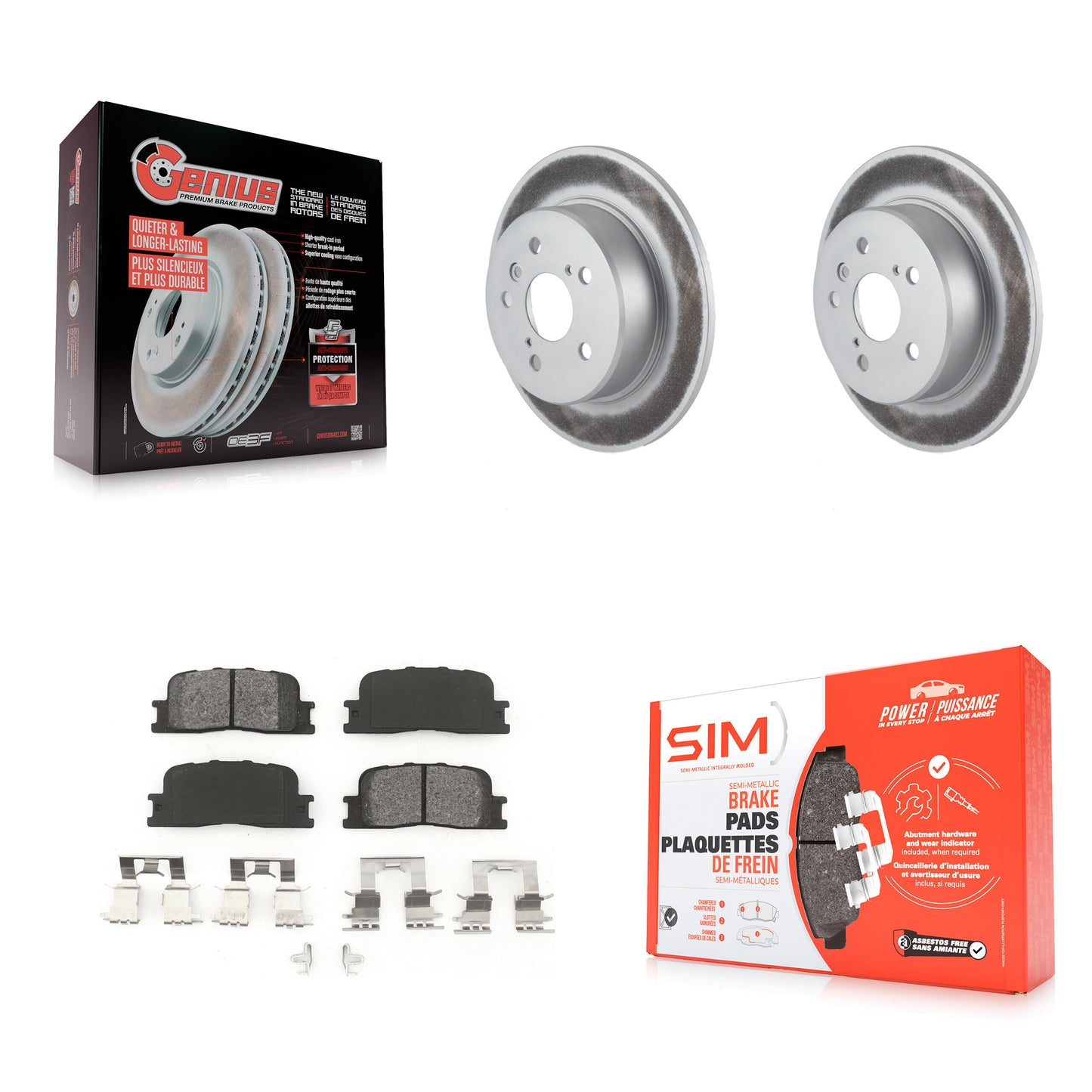 [Arrière] Kit de disque (revêtu) et plaquette (semi-métallique) de frein pour 2001-2003 Toyota Highlander AWD KGS-101290