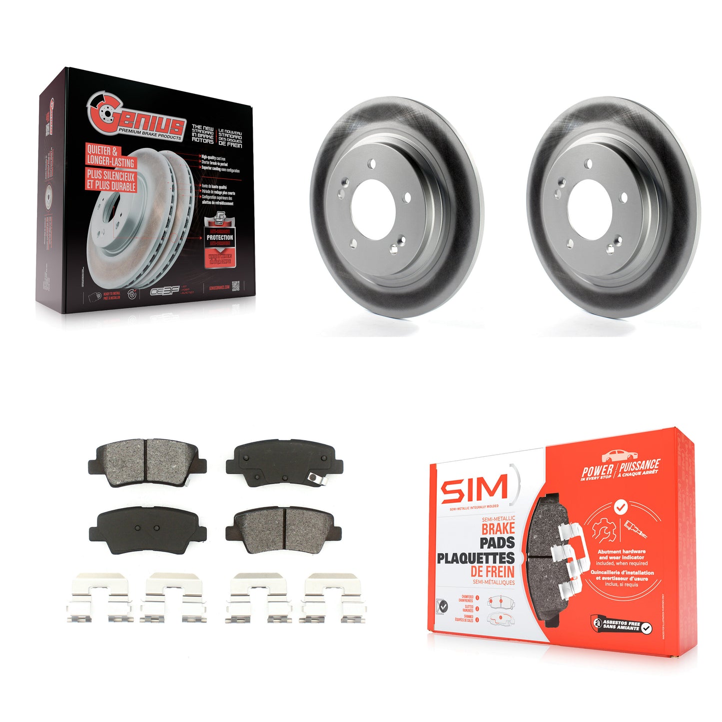 [Arrière] Kit de disque (revêtu) et plaquette (semi-métallique) de frein pour Kia Optima Hyundai Sonata Cadenza Soul EV KGS-101475