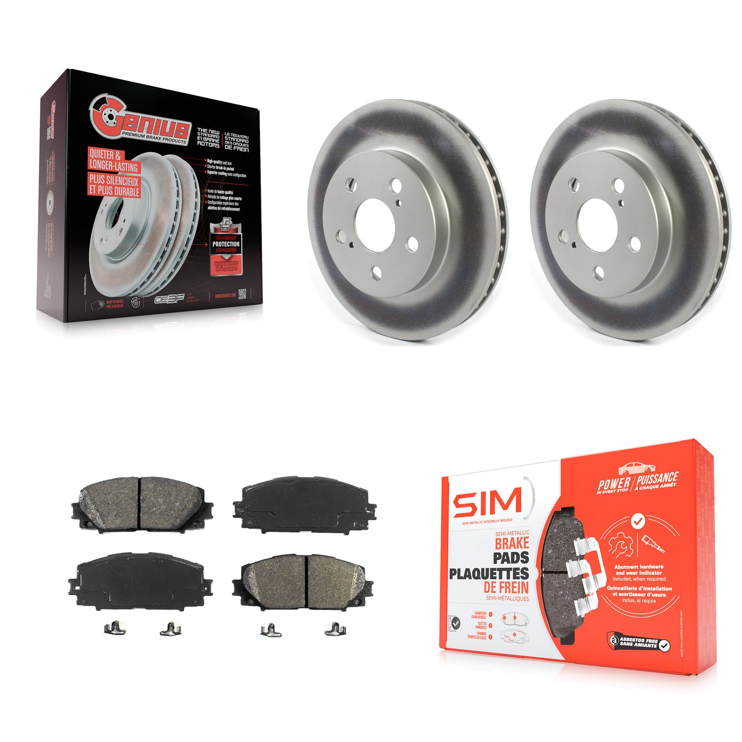 [Avant] Kit de disque (revêtu) et plaquette (semi-métallique) de frein pour Toyota Prius Corolla Prime AWD-e KGS-101804