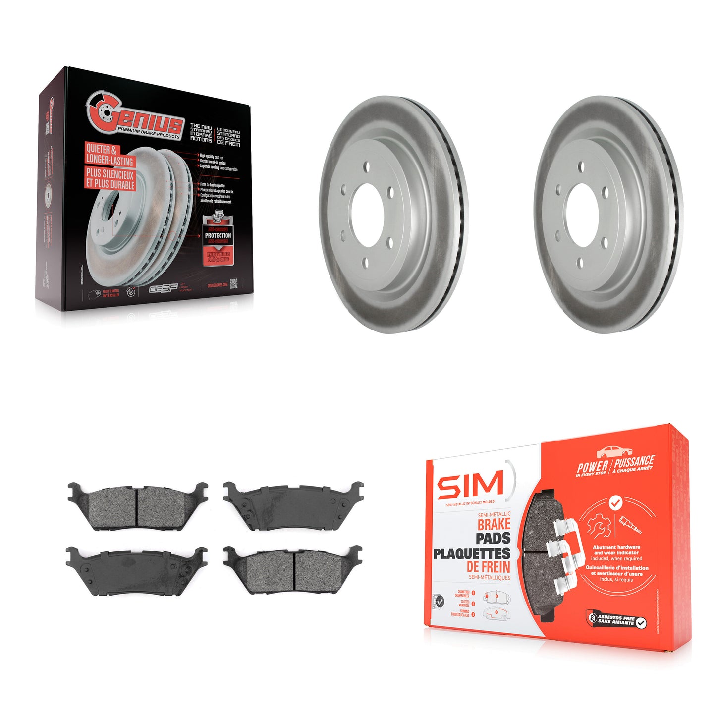 [Arrière] Kit de disque (revêtu) et plaquette (semi-métallique) de frein pour Ford F-150 Expedition Lincoln Navigator KGS-101863