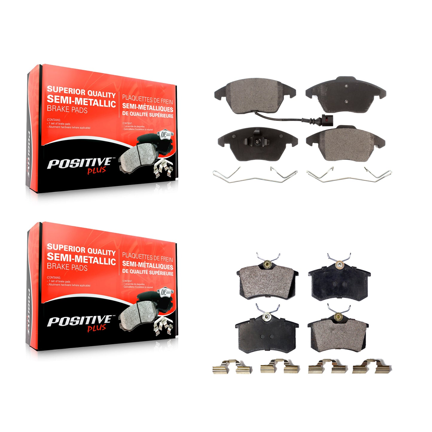 [Avant + Arrière] Kit de plaquette (semi-métallique) de frein pour Volkswagen Jetta Beetle Audi A3 Golf KPF-100055