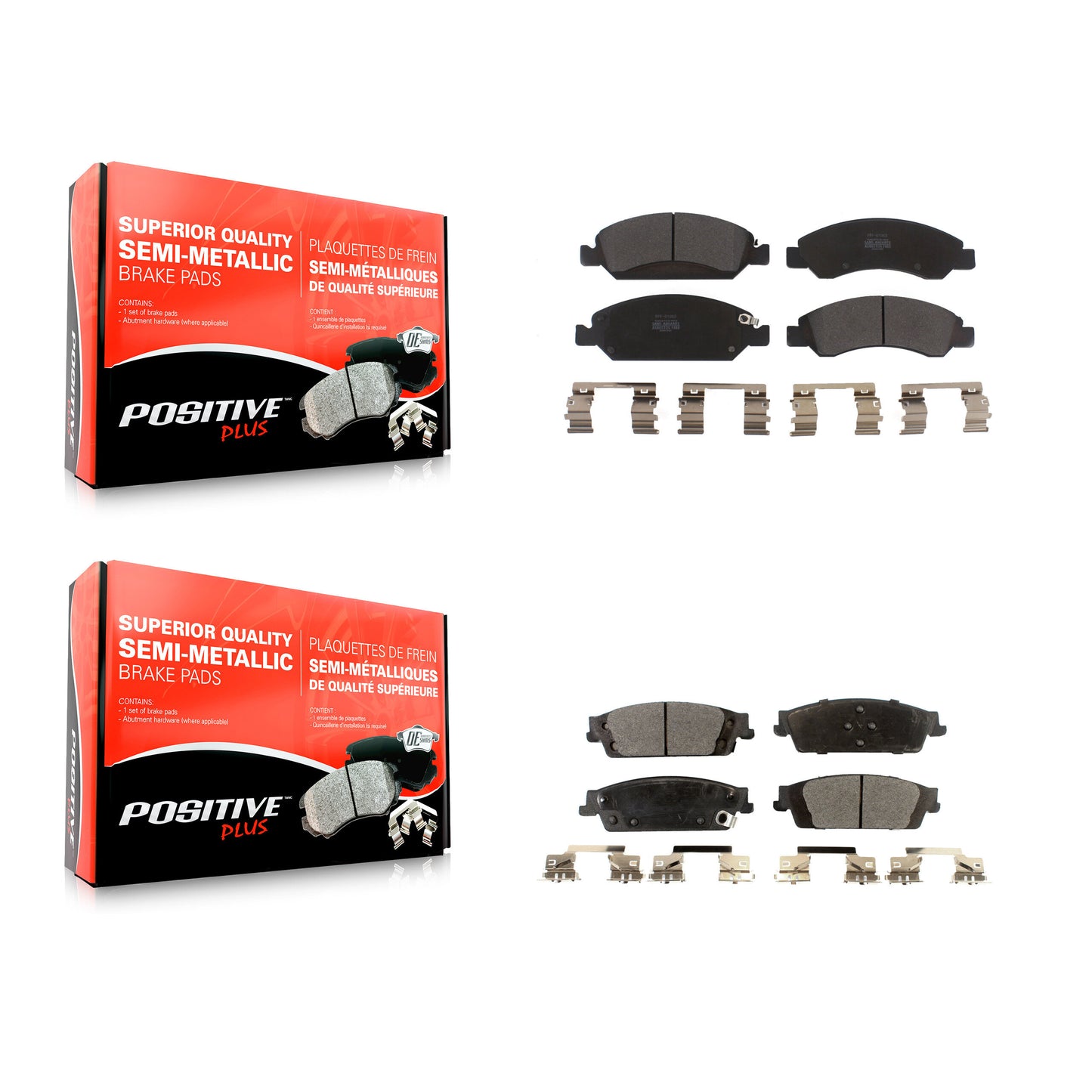 [Avant + Arrière] Kit de plaquette (semi-métallique) de frein pour Chevrolet Silverado 1500 GMC Sierra Tahoe Suburban Yukon Cadillac XL Escalade ESV LD Limited KPF-100138
