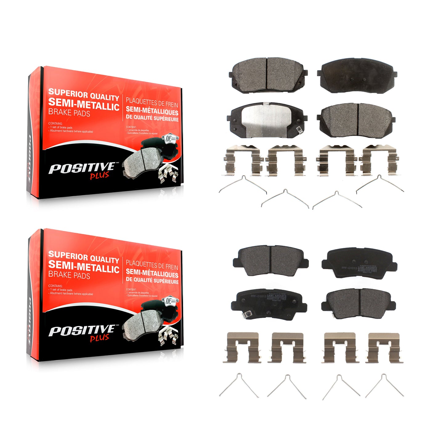 [Avant + Arrière] Kit de plaquette (semi-métallique) de frein pour Kia Optima Hyundai Sonata Niro EV Kona Electric KPF-100278
