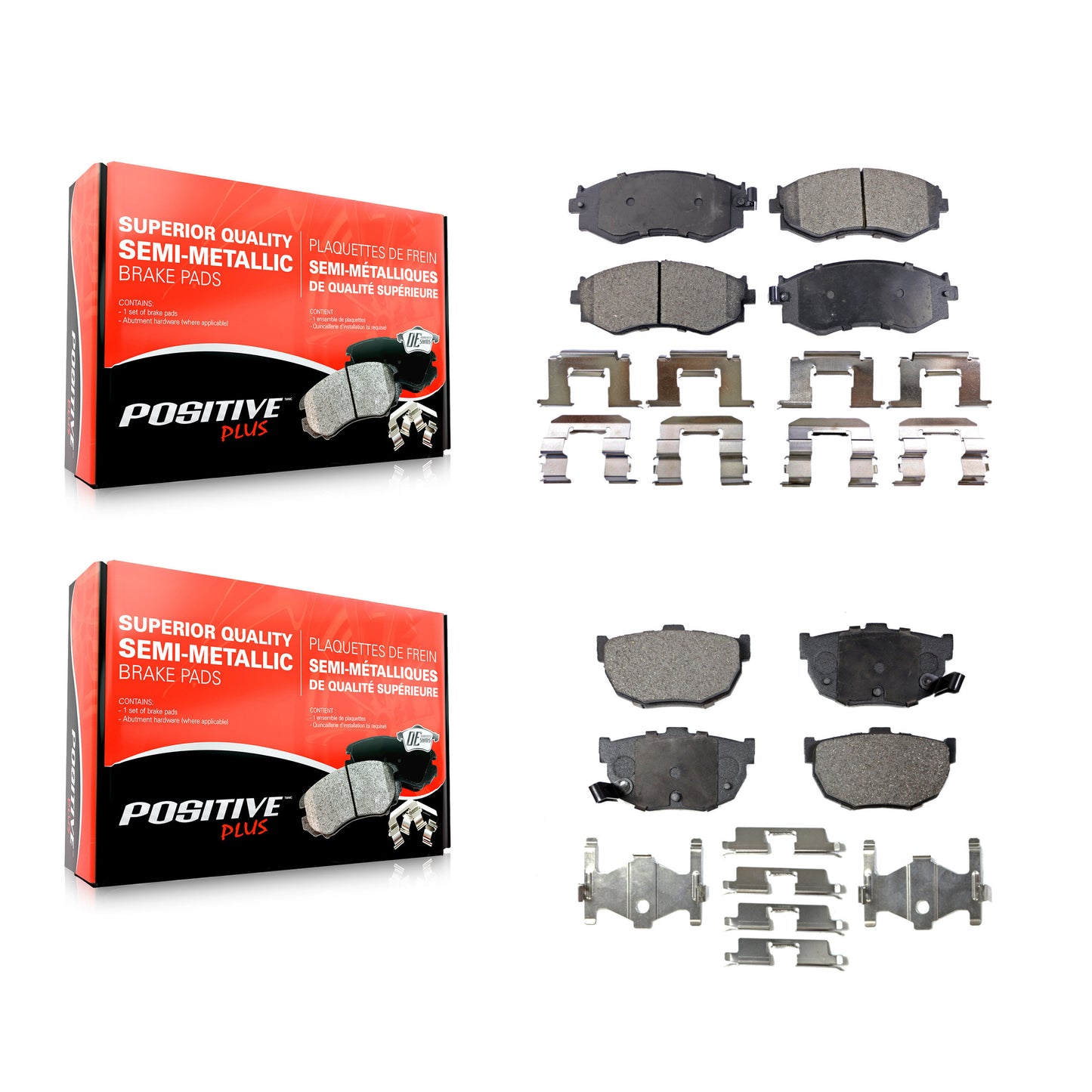[Avant + Arrière] Kit de plaquette (semi-métallique) de frein pour 1990-1992 Nissan Stanza Disc rear brakes KPF-100299