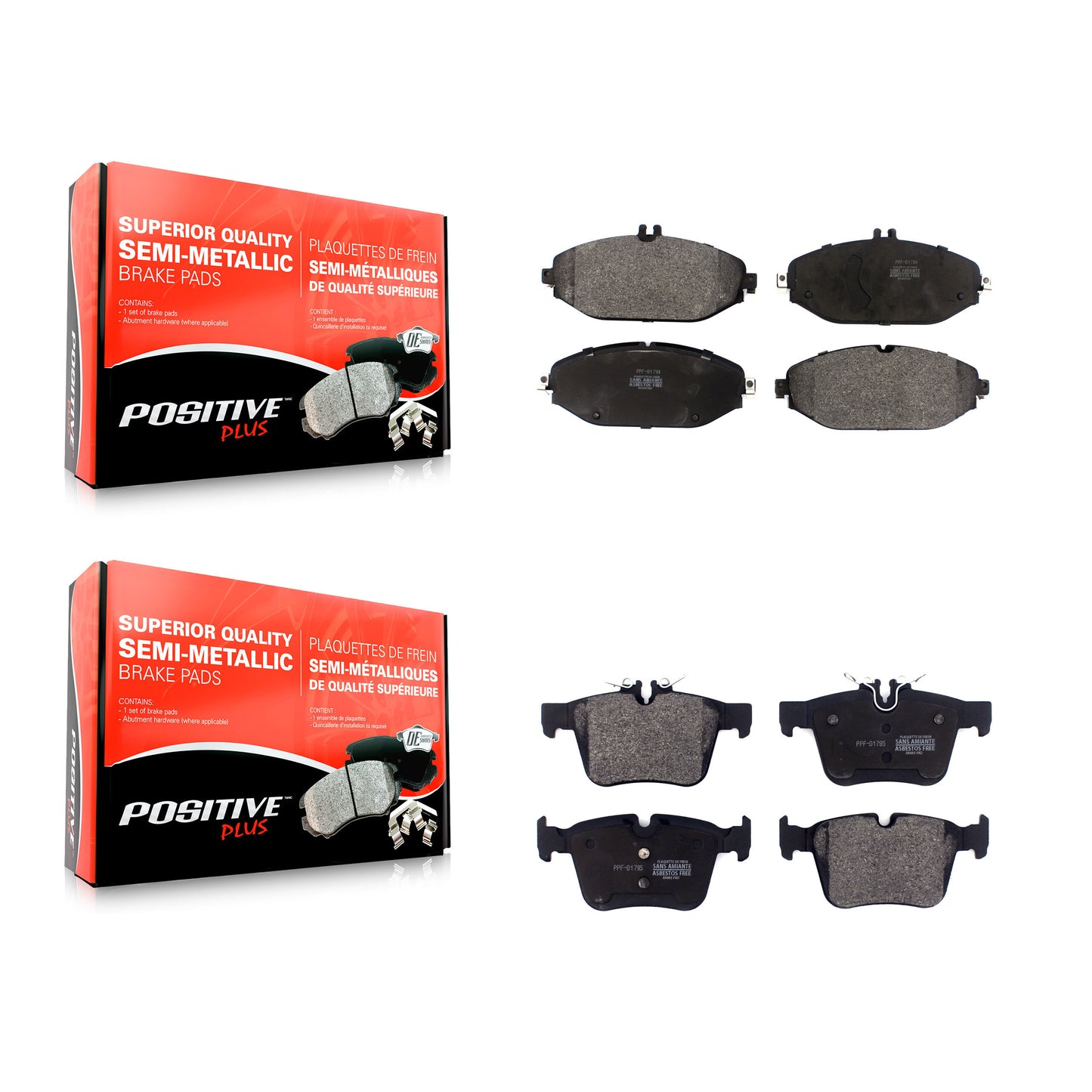 [Avant + Arrière] Kit de plaquette (semi-métallique) de frein pour Mercedes-Benz C300 sans Sport Package KPF-100503