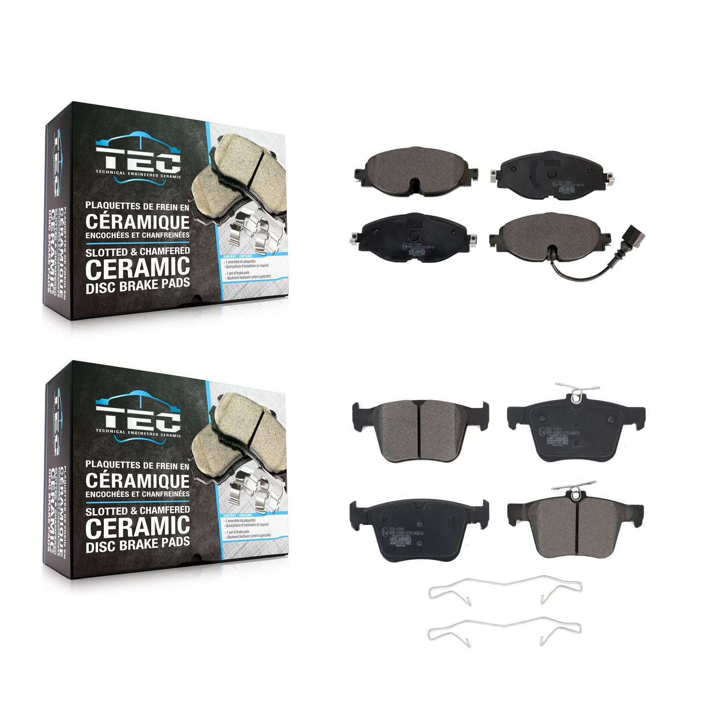 [Avant + Arrière] Kit de plaquette (céramique) de frein pour Volkswagen Jetta Audi A3 Quattro e-Golf Sportback e-tron TT Taos KTC-100529