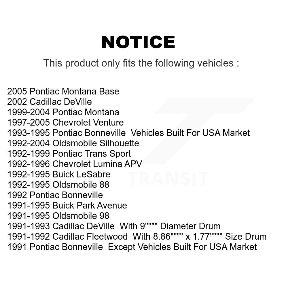 [Arrière] Kit de Cylindre de roue de frein à tambour pour Chevrolet Venture Pontiac Montana Oldsmobile Buick Cadillac DeVille Silhouette LeSabre Park Avenue 88 Bonneville Trans Sport 98 Lumina APV Fleetwood K14-100037