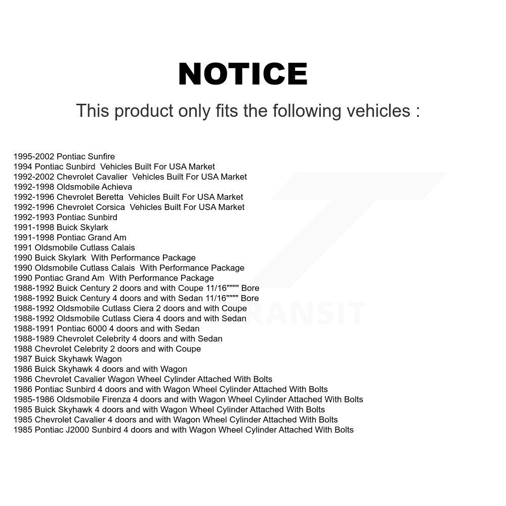 [Arrière] Kit de Cylindre de roue de frein à tambour pour Chevrolet Cavalier Pontiac Sunfire Buick Grand Am Oldsmobile Cutlass Ciera Century Skylark Corsica Celebrity Achieva Beretta Sunbird 6000 Calais K14-100061