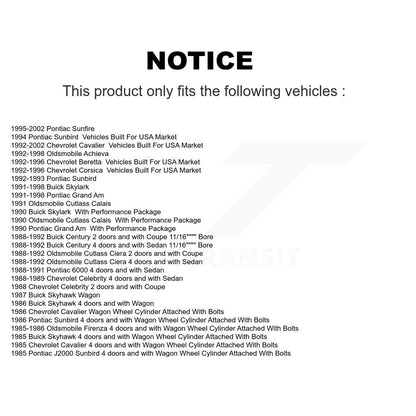 [Arrière] Kit de Cylindre de roue de frein à tambour pour Chevrolet Cavalier Pontiac Sunfire Buick Grand Am Oldsmobile Cutlass Ciera Century Skylark Corsica Celebrity Achieva Beretta Sunbird 6000 Calais K14-100061