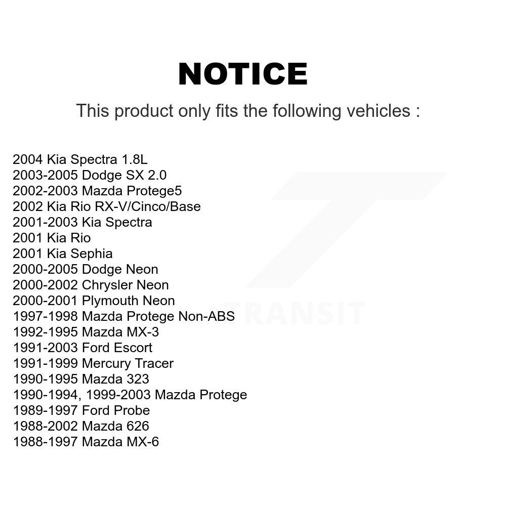 [Arrière] Kit de Cylindre de roue de frein à tambour pour Neon Mazda Dodge Ford Escort Protege Kia 626 Spectra Protege5 Plymouth Mercury Tracer Rio Probe Sephia MX-6 MX-3 323 Chrysler SX 2.0 K14-100064
