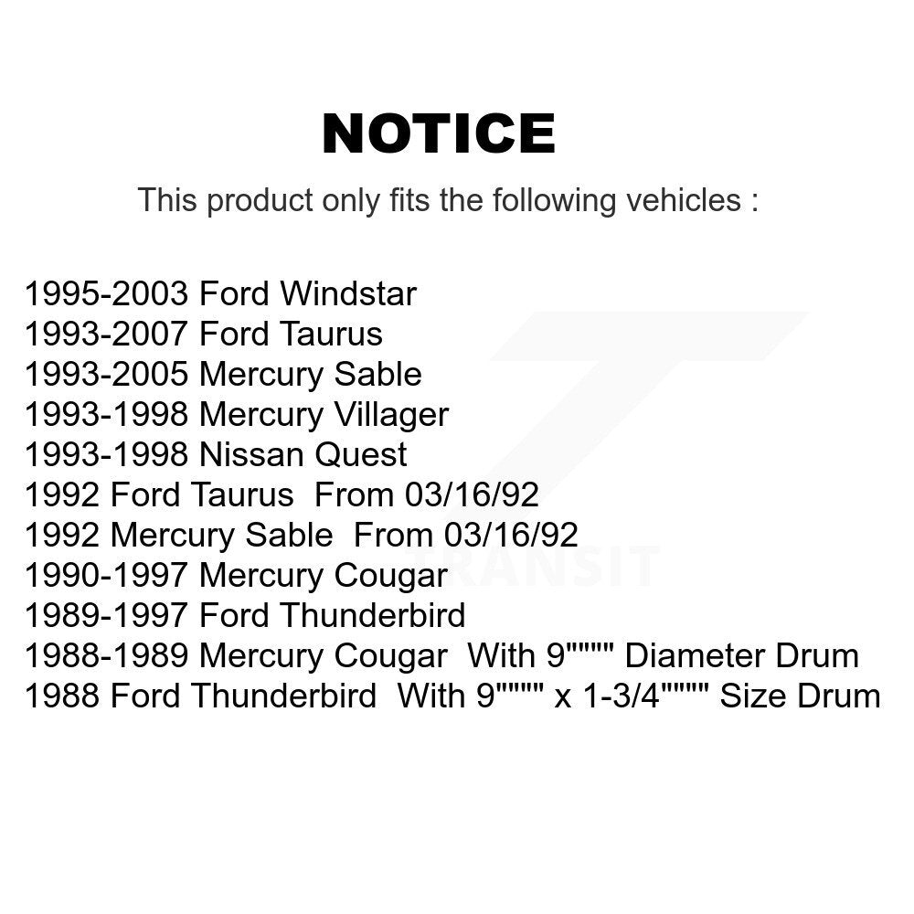 [Arrière] Kit de Cylindre de roue de frein à tambour pour Ford Taurus Mercury Windstar Sable Thunderbird Nissan Quest Cougar Villager K14-100071