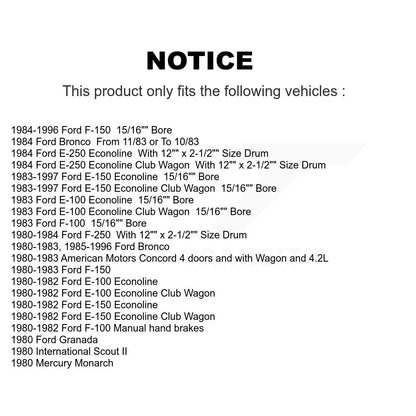 [Arrière] Kit de Cylindre de roue de frein à tambour pour Ford F-150 Bronco E-150 Econoline F-250 F-100 Club Wagon American Motors Concord International Scout II E-100 Granada E-250 Mercury Monarch K14-100090