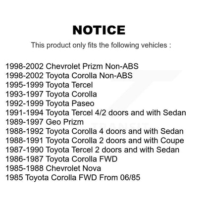 [Arrière] Kit de Cylindre de roue de frein à tambour pour Toyota Corolla Prizm Chevrolet Geo Tercel Paseo Nova K14-100097