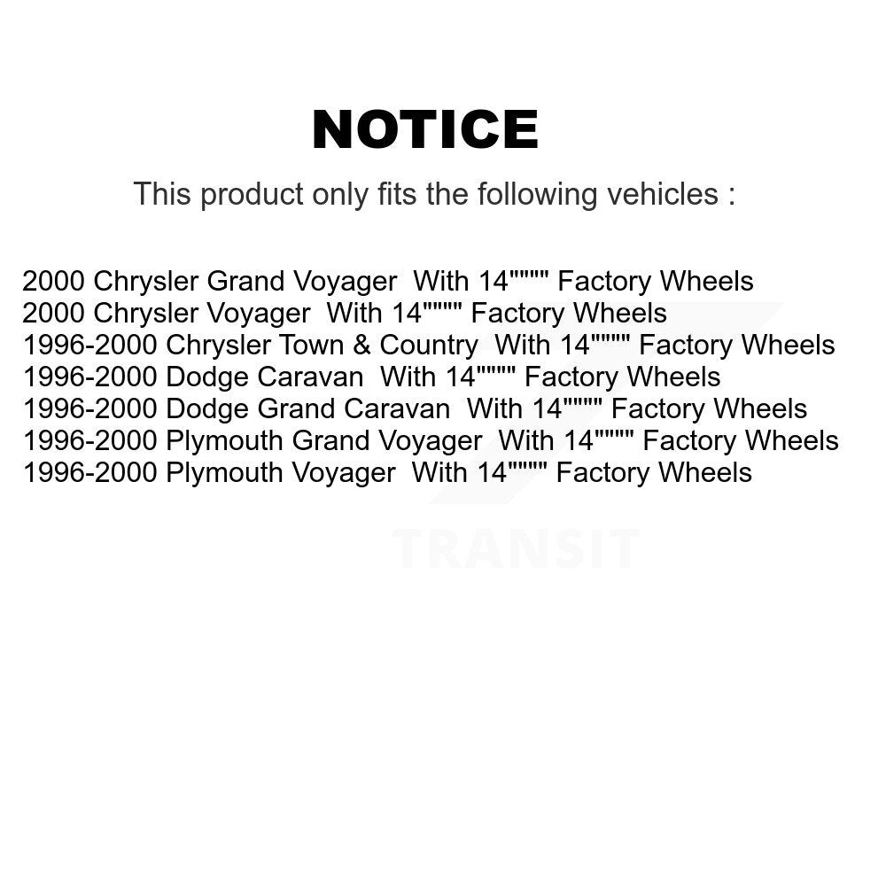[Avant] Kit d'ensemble roulement de roue et moyeu pour Dodge Grand Caravan Chrysler Town & Country Plymouth Voyager avec 14" Factory Wheels K70-100255