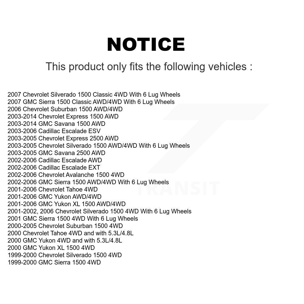 [Avant] Kit d'ensemble roulement de roue et moyeu pour Chevrolet Silverado 1500 GMC Tahoe Sierra Suburban Yukon Avalanche XL Cadillac Express Classic Escalade 2500 Savana ESV EXT K70-100390
