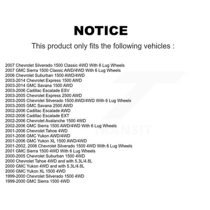 [Avant] Kit d'ensemble roulement de roue et moyeu pour Chevrolet Silverado 1500 GMC Tahoe Sierra Suburban Yukon Avalanche XL Cadillac Express Classic Escalade 2500 Savana ESV EXT K70-100390