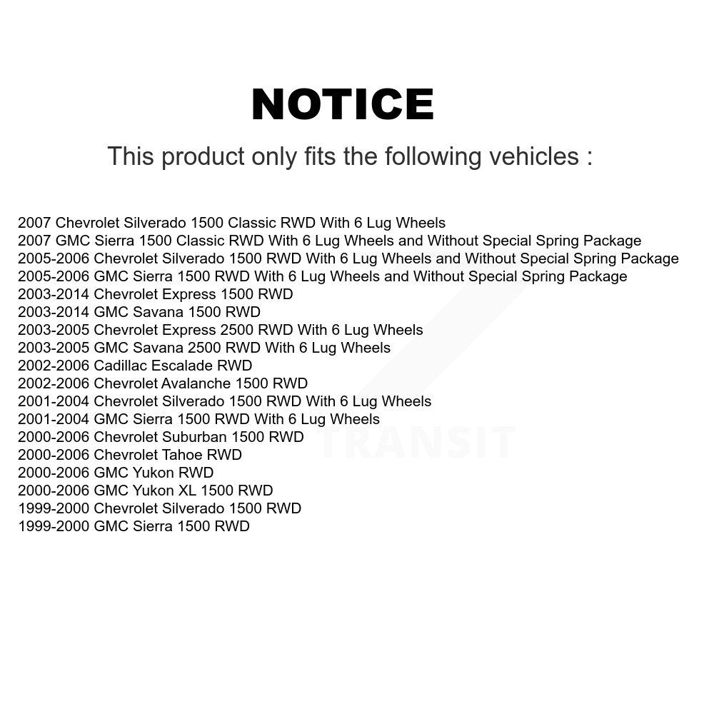[Avant] Kit d'ensemble roulement de roue et moyeu pour Chevrolet Silverado 1500 GMC Tahoe Sierra Suburban Yukon Avalanche XL Express Classic Cadillac Escalade 2500 Savana K70-100400