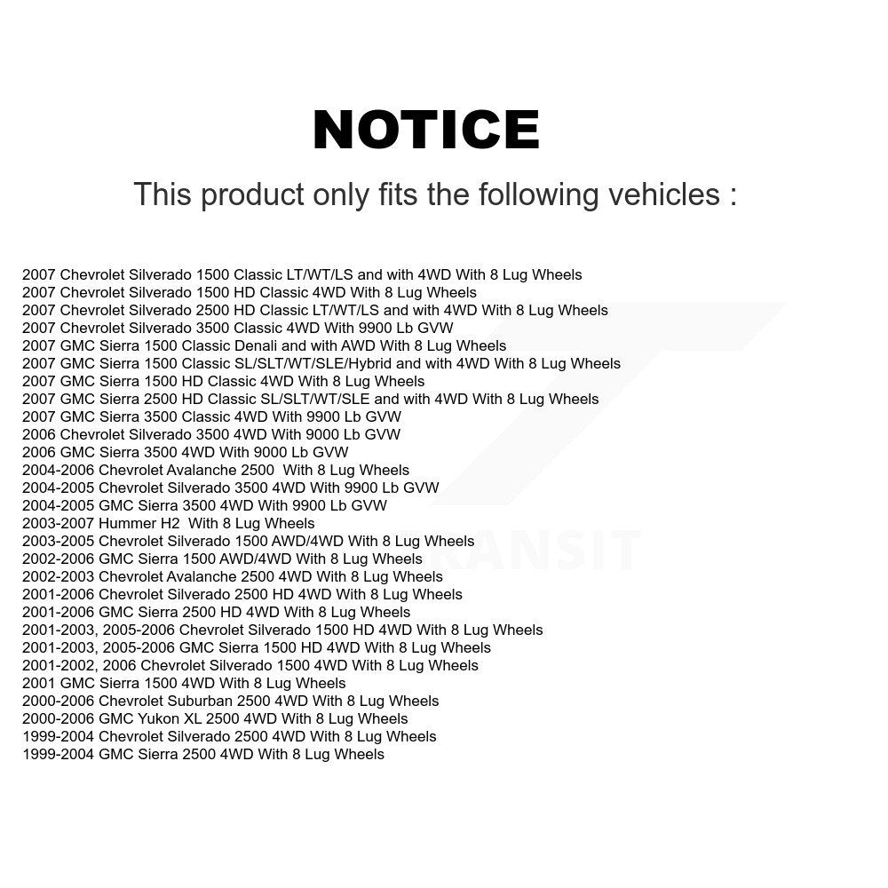 [Avant] Kit d'ensemble roulement de roue et moyeu pour Chevrolet Silverado 1500 GMC 2500 HD Sierra Classic 3500 Hummer H2 Suburban Yukon XL Avalanche K70-100403