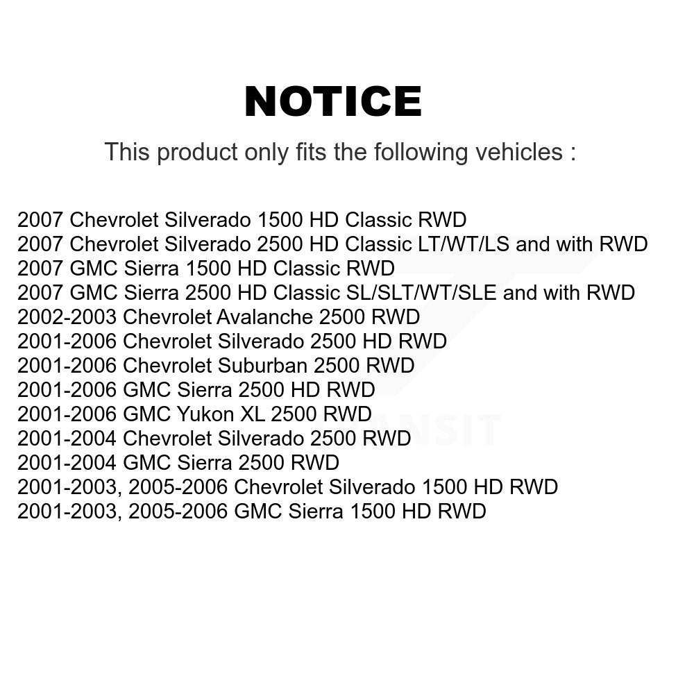 [Avant] Kit d'ensemble roulement de roue et moyeu pour Chevrolet Silverado 2500 HD GMC Sierra Classic 1500 Suburban Yukon XL Avalanche K70-100421