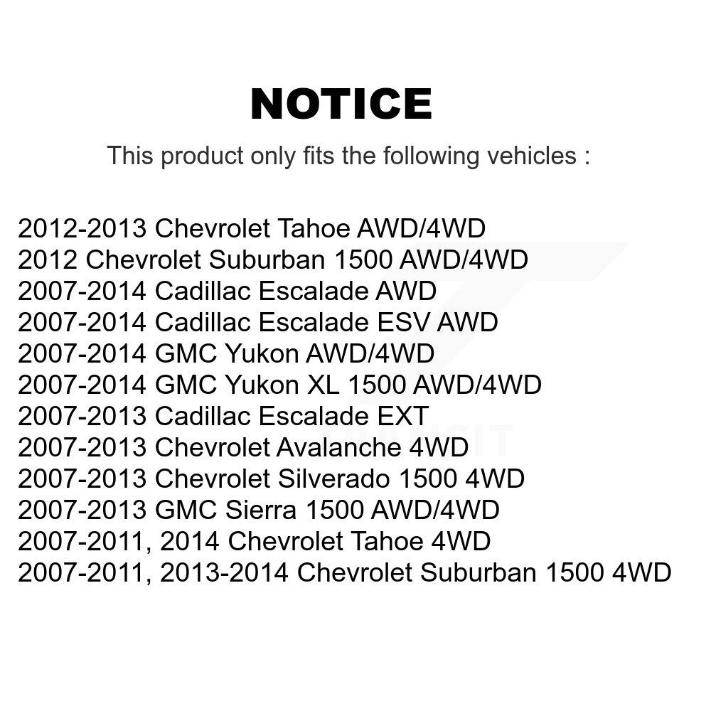 [Avant] Kit d'ensemble roulement de roue et moyeu pour Chevrolet Silverado 1500 GMC Sierra Tahoe Suburban Yukon Cadillac XL Avalanche Escalade ESV EXT K70-100428