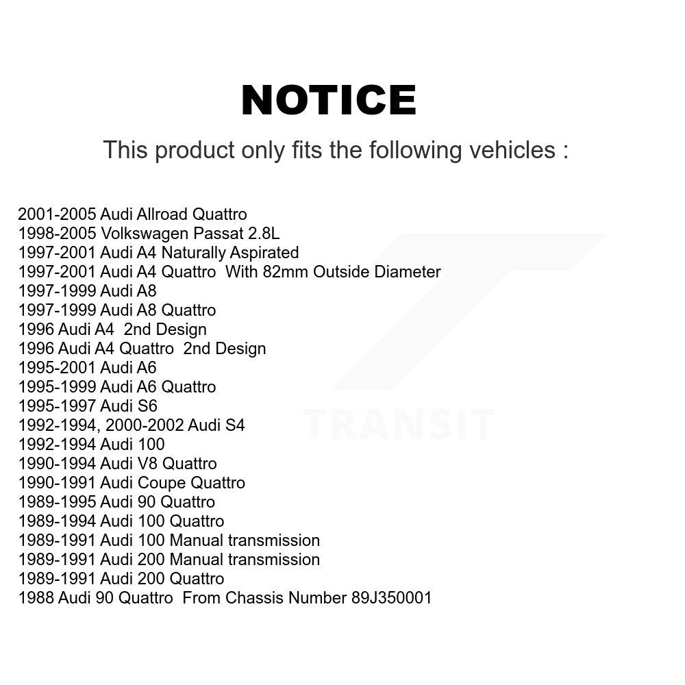 [Avant] Kit de Roulement de roue pour Volkswagen Passat Audi A4 Quattro Allroad A6 S4 A8 100 S6 90 200 Coupe V8 K70-100492