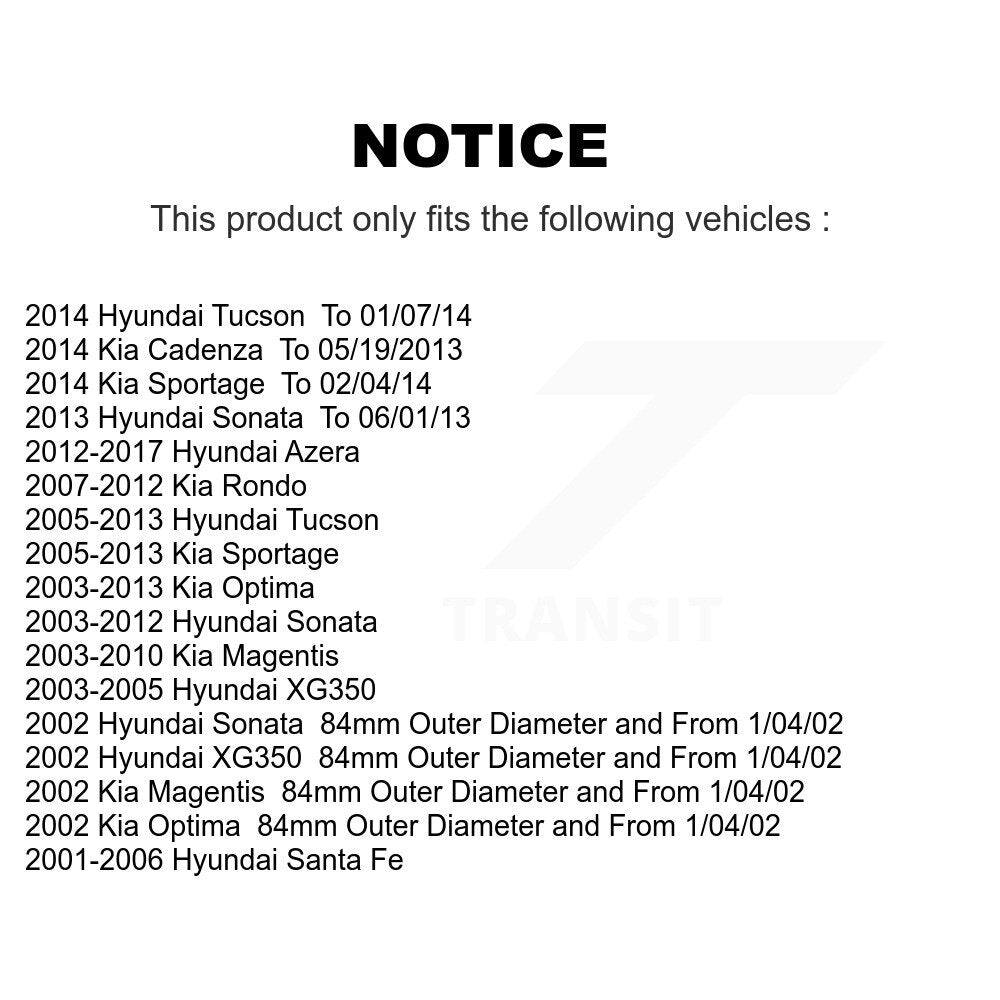 [Avant] Kit de Roulement de roue pour Hyundai Sonata Kia Optima Tucson Sportage Santa Fe Rondo Azera XG350 Cadenza Magentis K70-100497