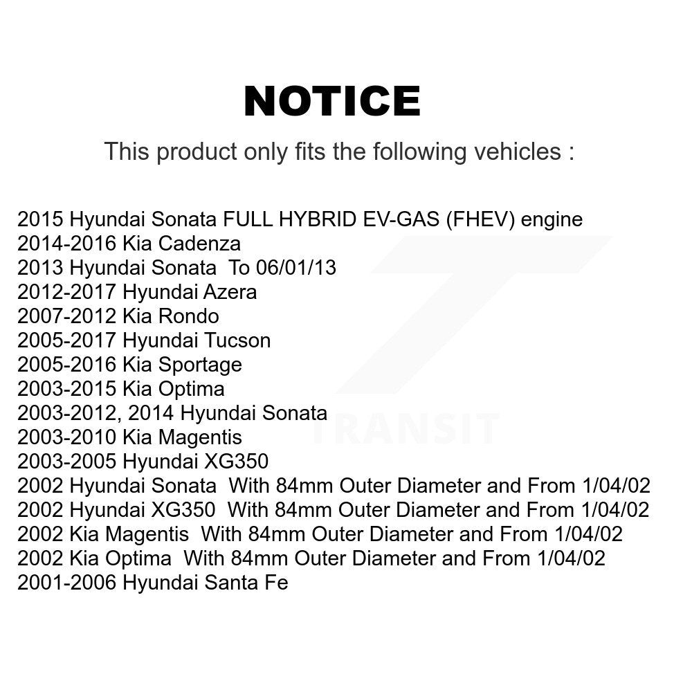 [Avant] Kit de Roulement de roue pour Hyundai Sonata Kia Optima Tucson Sportage Santa Fe Rondo Azera XG350 Cadenza Magentis K70-100497