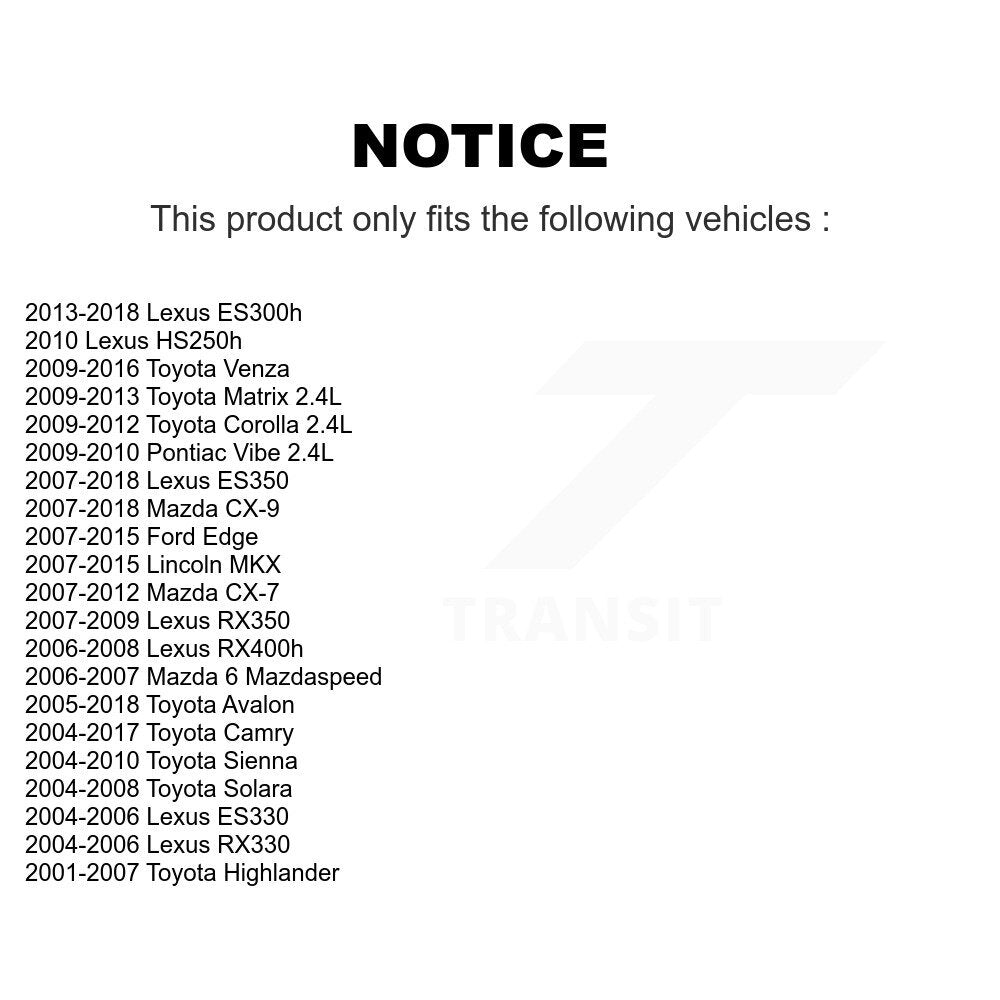 [Avant] Kit de Roulement de roue pour Toyota Camry Lexus Ford Edge Sienna ES350 Avalon Highlander Mazda CX-9 Venza Lincoln MKX RX350 RX330 Solara ES330 CX-7 6 Matrix ES300h RX400h Pontiac Vibe K70-100508