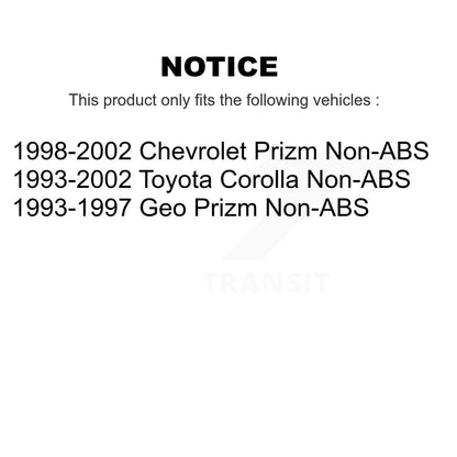 [Arrière] Kit d'ensemble roulement de roue et moyeu pour Toyota Corolla Prizm Chevrolet Geo Non-ABS K70-100561