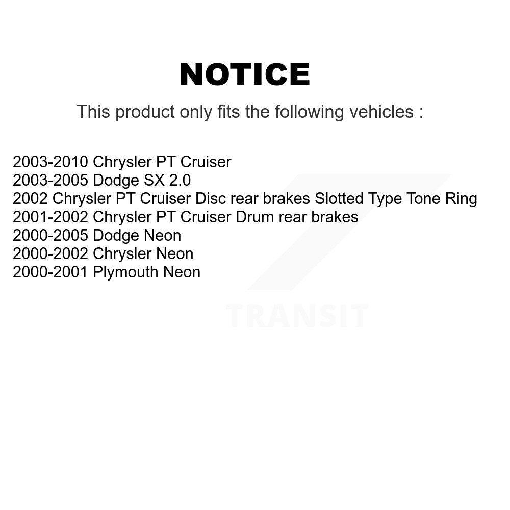 [Arrière] Kit d'ensemble roulement de roue et moyeu pour Chrysler PT Cruiser Neon Dodge Plymouth SX 2.0 K70-100579