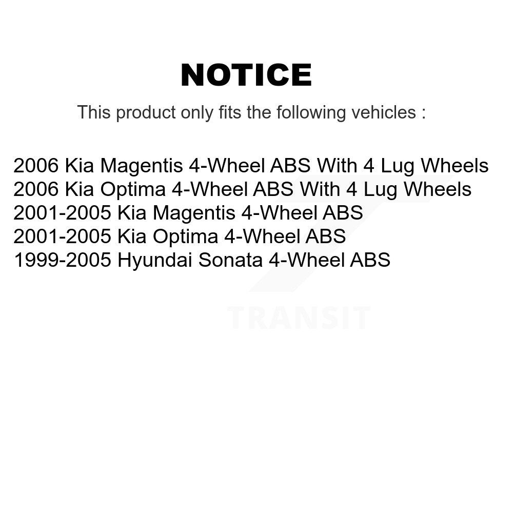 [Arrière] Kit d'ensemble roulement de roue et moyeu pour Hyundai Sonata Kia Optima Magentis 4-Wheel ABS K70-100593