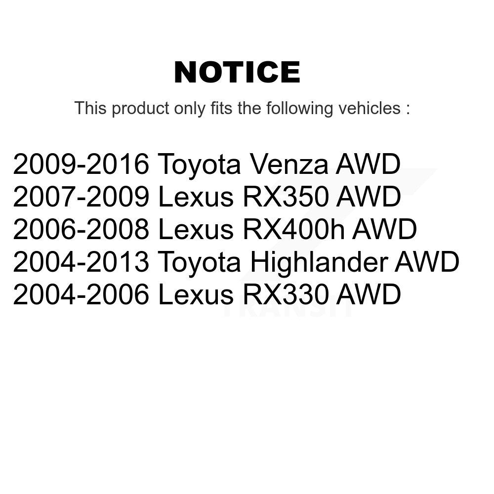 [Arrière] Kit d'ensemble roulement de roue et moyeu pour Toyota Highlander Lexus Venza RX350 RX330 RX400h AWD K70-100634