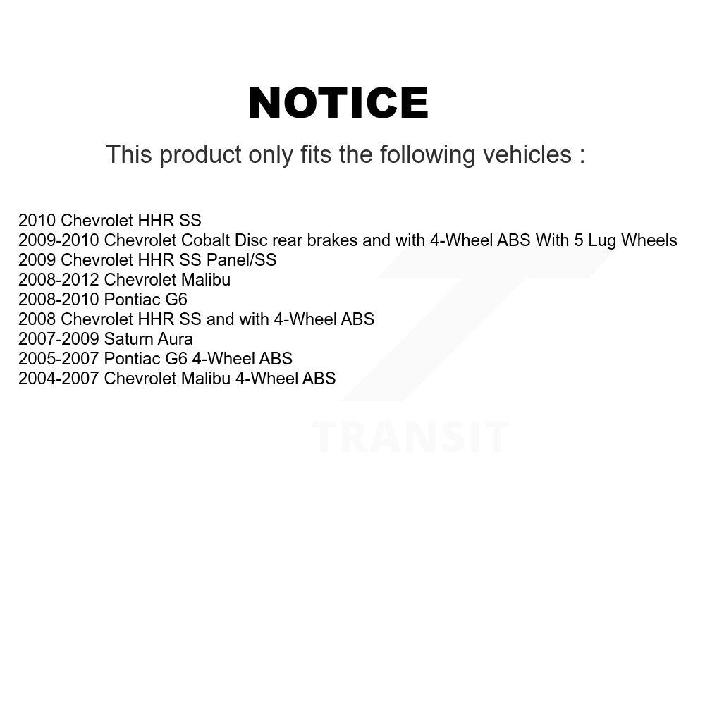 [Arrière] Kit d'ensemble roulement de roue et moyeu pour Chevrolet Malibu Pontiac G6 Cobalt HHR Saturn Aura K70-100635