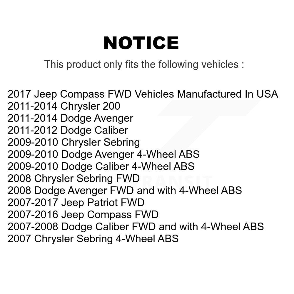 [Arrière] Kit d'ensemble roulement de roue et moyeu pour Jeep Dodge Patriot Chrysler Compass Avenger 200 Caliber Sebring K70-100667