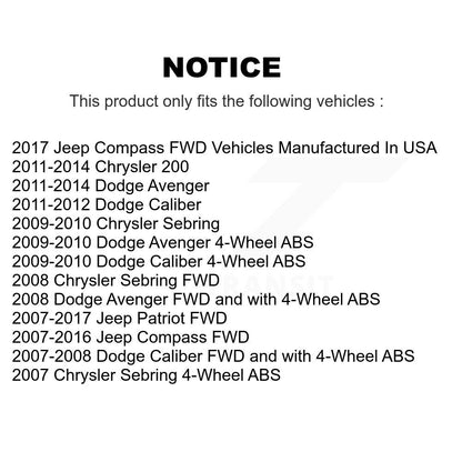 [Arrière] Kit d'ensemble roulement de roue et moyeu pour Jeep Dodge Patriot Chrysler Compass Avenger 200 Caliber Sebring K70-100667