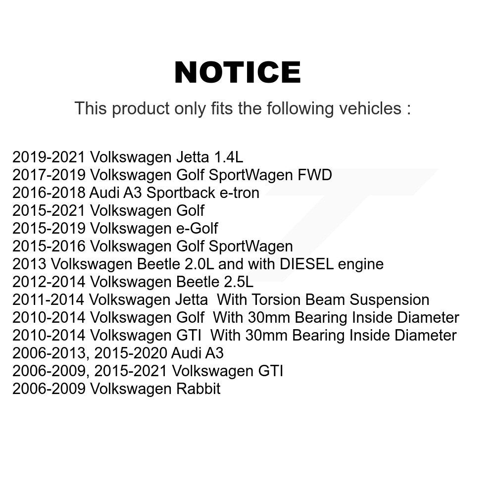 [Arrière] Kit d'ensemble roulement de roue et moyeu pour Volkswagen Jetta GTI Audi A3 Beetle Golf Rabbit SportWagen e-Golf Sportback e-tron R City K70-100671