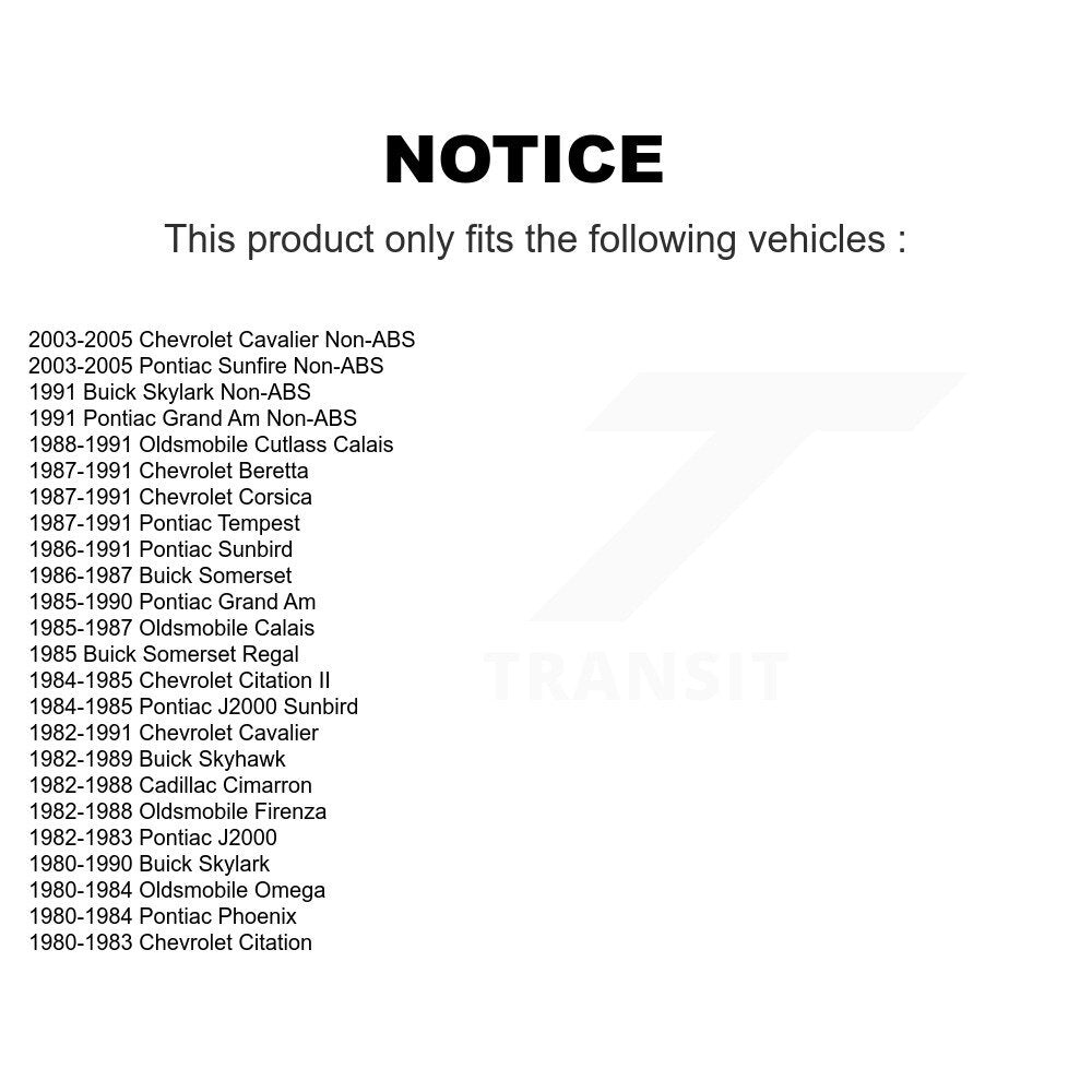 [Arrière] Kit d'ensemble roulement de roue et moyeu pour Chevrolet Cavalier Pontiac Sunfire Buick Grand Am Oldsmobile Skylark Corsica Sunbird Beretta Citation Cutlass Calais Skyhawk II Omega J2000 Firenza K70-100761